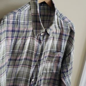 SANCTUARY 🤩 Long Sleeve Button Up Plaid Shirt Ladies Size Small Linen Blend